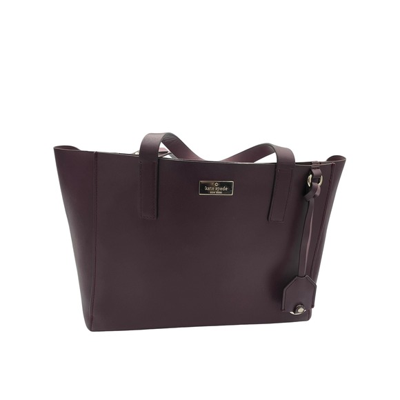 kate spade Handbags - Kate Spade New York Plum Burg Lthr Tote Bag Zipperd Compartment Gold Logo GSVUV9